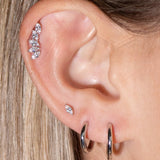 Marquise Illusion Ear Climber Flat Back Stud Earrings in Solid 14k Yellow Gold