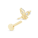 Fluttering Butterfly Flat Back Stud Earrings in Solid 14k Yellow Gold