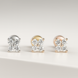 Diamond Four Petal Flower Flat Back Stud Earrings in Solid 14k Yellow Gold