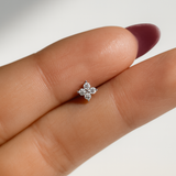 Diamond Four Petal Flower Flat Back Stud Earrings in Solid 14k Yellow Gold