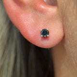 Black Diamond Cartilage Flat Back Stud Earrings in Solid 14k Yellow Gold
