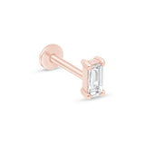 Diamond Baguette Flat Back Stud Earrings in Solid 14k Rose Gold