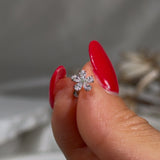 Blooming Flower Flat Back Stud Earrings in Solid 14k White Gold