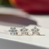 Seven Diamond Flower Flat Back Stud Earrings in Solid 14k Yellow Gold