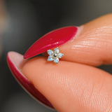 Diamond Flower Flat Back Stud Earrings in Solid 14k Yellow Gold