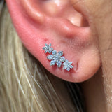 Diamond Three Flower Garland Flat Back Stud Earrings in Solid 14k Yellow Gold