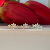 Diamond Three Flower Garland Flat Back Stud Earrings in Solid 14k White Gold