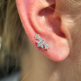 Diamond Three Flower Garland Flat Back Stud Earrings in Solid 14k Yellow Gold