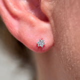 Seven Diamond Flower Flat Back Stud Earrings in Solid 14k White Gold