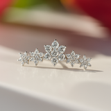 Five Flower Diamond Garland Flat Back Stud Earrings in Solid 14k Yellow Gold
