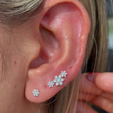 Diamond Three Flower Garland Flat Back Stud Earrings in Solid 14k Rose Gold