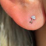 Cupid's Arrow Diamond Studded Flat Back Stud Earrings in Solid 14k Rose Gold