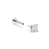 Diamond Threaded Flat Back Stud Earrings in Solid 14k White Gold