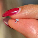 Diamond Pavé Studded Cross Flat Back Stud Earrings in Solid 14k White Gold