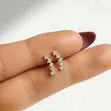 Diamond Constellation Ear Climber Flat Back Stud Earrings in Solid 14k Yellow Gold