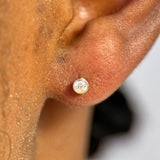 Floating Round Diamond Flat Back Stud Earrings Invisibly Set in Solid 14k Yellow Gold