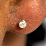 Floating Round Diamond Flat Back Stud Earrings Invisibly Set in Solid 14k Yellow Gold