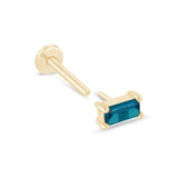 Blue Topaz Baguette Flat Back Stud Earrings in Solid 14k Yellow Gold