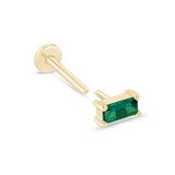 Emerald Baguette Flat Back Stud Earrings in Solid 14k Yellow Gold