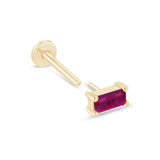 Ruby Baguette Flat Back Stud Earrings in Solid 14k Yellow Gold