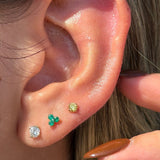 Diamond Threaded Flat Back Stud Earrings in Solid 14k Yellow Gold