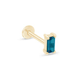 Blue Topaz Baguette Flat Back Stud Earrings in Solid 14k Yellow Gold