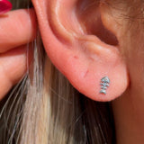 Fishbone Flat Back Stud Earrings in Solid 14k White Gold