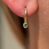 Emerald Charm Hoop in Solid 14k Yellow Gold