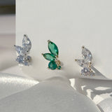 Marquise Angel Wing Flat Back Stud Earrings in Solid 14k White Gold