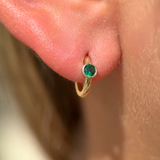 Emerald Huggie Bezel Set in Solid 14k Yellow Gold
