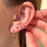 Round Pink Ruby Flat Back Stud Earrings Bezel Set in Solid 14k Yellow Gold