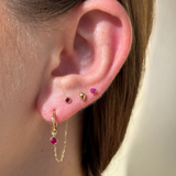 Round Pink Ruby Flat Back Stud Earrings Bezel Set in Solid 14k Yellow Gold