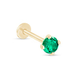 Emerald Cartilage Flat Back Stud Earrings in Solid 14k Yellow Gold