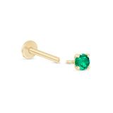 Emerald Cartilage Flat Back Stud Earrings in Solid 14k Yellow Gold