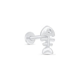 Fishbone Flat Back Stud Earrings in Solid 14k White Gold