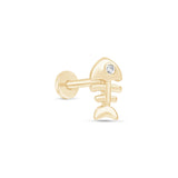 Fishbone Flat Back Stud Earrings in Solid 14k Yellow Gold