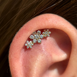 Diamond Three Flower Garland Flat Back Stud Earrings in Solid 14k Yellow Gold