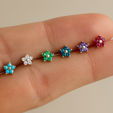 Pink Opal Flower Flat Back Stud Earrings in Solid 14k Yellow Gold
