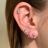 Graduated Gemstone Flat Back Stud Earrings Milgrain Set in Solid 14k White Gold