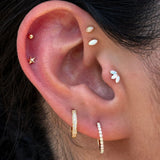 Solid 14k Gold Triple Marquise Opal Lotus Stud