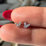 Fluttering Butterfly Flat Back Stud Earrings in Solid 14k White Gold
