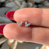 Fluttering Butterfly Flat Back Stud Earrings in Solid 14k Yellow Gold