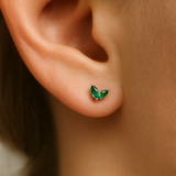 Emerald Double Marquise Flat Back Stud Earrings in Solid 14k Yellow Gold