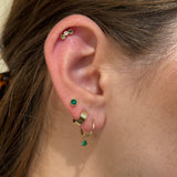 Hoop with Prong Set Emerald Charm in Solid 14k Yellow Gold