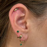 Emerald Flat Back Stud Earrings Milgrain Set in Solid 14k Yellow Gold