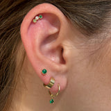 Emerald Flat Back Stud Earrings Milgrain Set in Solid 14k Yellow Gold
