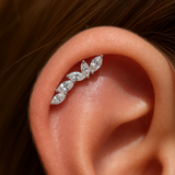 Marquise Wing Ear Climber Flat Back Stud Earrings in Solid 14k White Gold