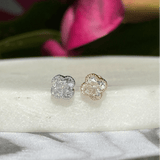 Gemstone Clover Flat Back Stud Earrings Milgrain Set in Solid 14k Yellow Gold