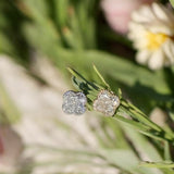 Gemstone Clover Flat Back Stud Earrings Milgrain Set in Solid 14k Yellow Gold