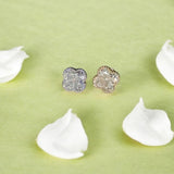 Gemstone Clover Flat Back Stud Earrings Milgrain Set in Solid 14k Yellow Gold